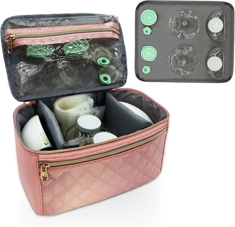MELINON Wearable Breast Pump Bag for Elvie and Medela Pumps - Compact, Travel-Friendly Pump carrying case with Waterproof Mat - Ideal for Working Moms (Pink) - Image 1